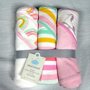 Cloud‎ Island Infant Hooded Towels Pink Baby Girl Unicorns Rainbows 3 Pack 30x30
